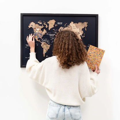 3D Wooden World Map On Board シングルパネル テラカラー [受注生産品：約2か月で出荷]