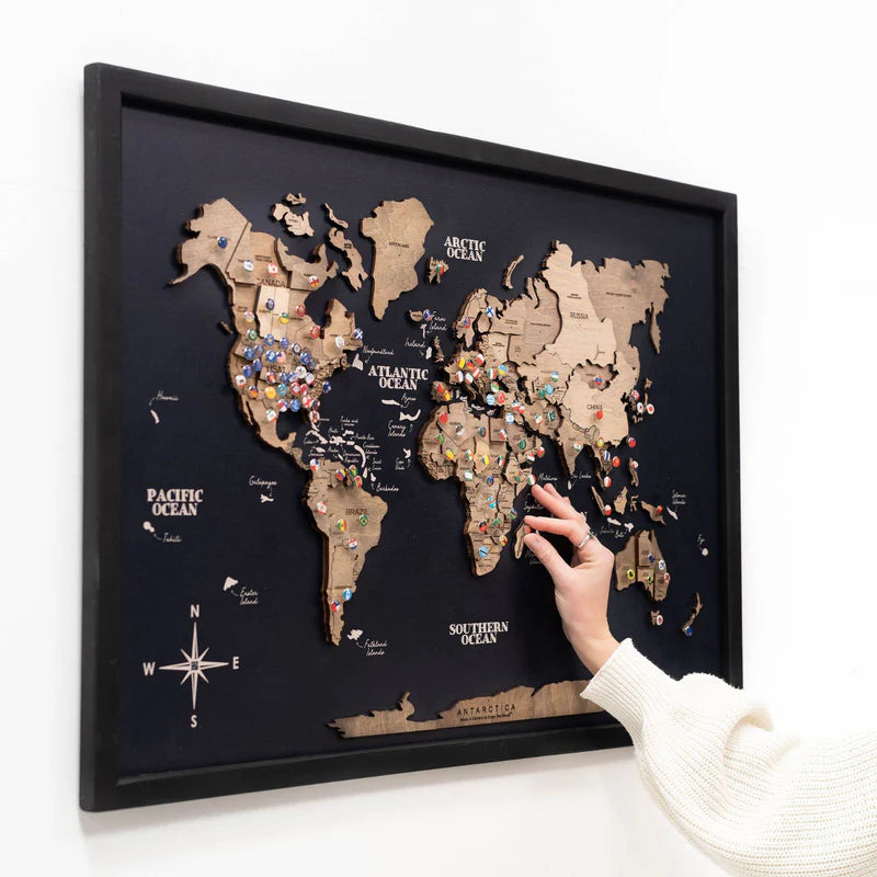 3D Wooden World Map On Board シングルパネル テラカラー [受注生産品：約2か月で出荷]