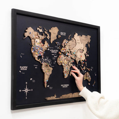 3D Wooden World Map On Board シングルパネル テラカラー [受注生産品：約2か月で出荷]