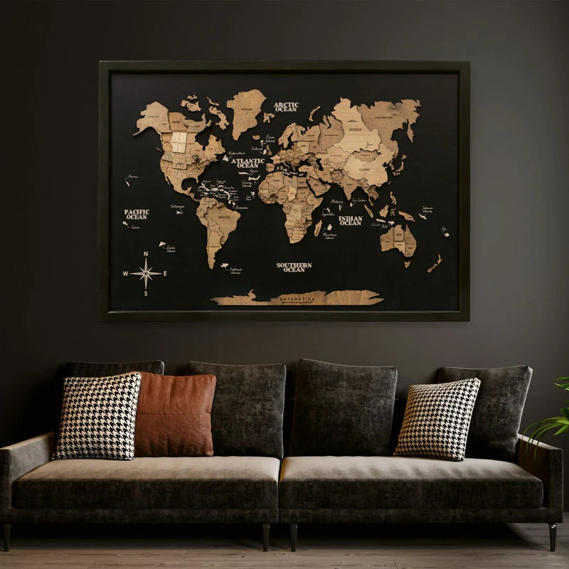 3D Wooden World Map On Board シングルパネル テラカラー [受注生産品：約2か月で出荷]