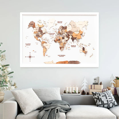3D Wooden World Map On Board シングルパネル マルチカラー [受注生産品：約2か月で出荷]