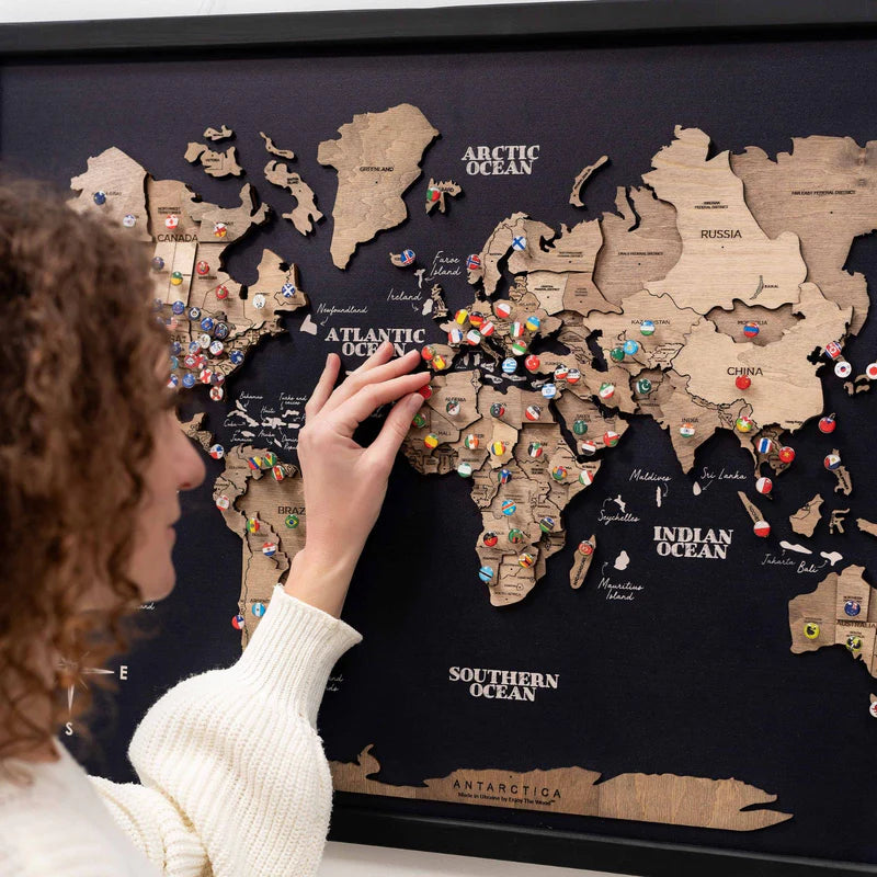 3D Wooden World Map On Board シングルパネル テラカラー [受注生産品：約2か月で出荷]