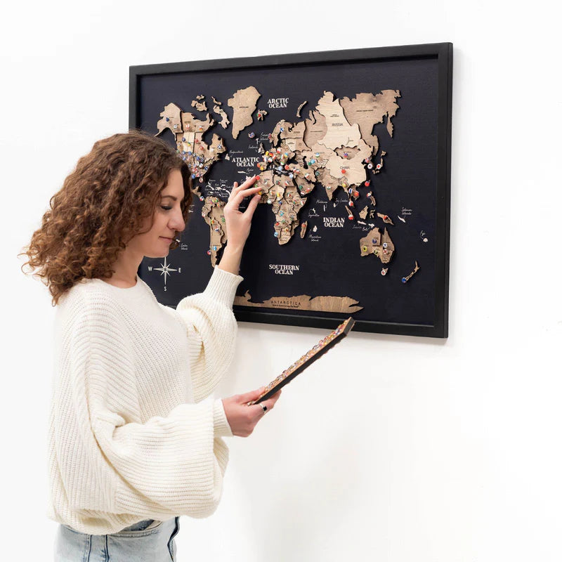 3D Wooden World Map On Board シングルパネル テラカラー [受注生産品：約2か月で出荷]