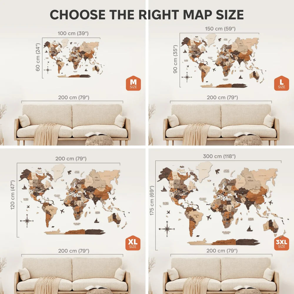 3D Wooden World Map マルチカラー 木製世界地図[受注生産品：約2か月で出荷]