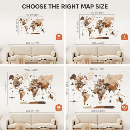 3D Wooden World Map マルチカラー 木製世界地図[受注生産品：約2か月で出荷]