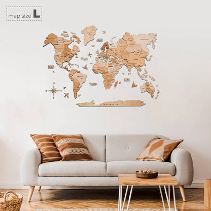 3D Wooden World Map ライトカラー 木製世界地図[受注生産品：約2か月で出荷]