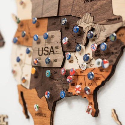 3D Wooden World Map マルチカラー 木製世界地図[受注生産品：約2か月で出荷]