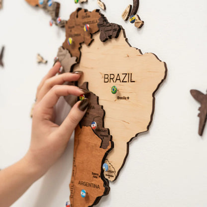 3D Wooden World Map マルチカラー 木製世界地図[受注生産品：約2か月で出荷]