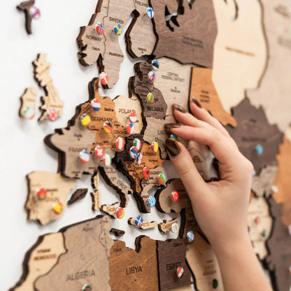 3D Wooden World Map マルチカラー 木製世界地図[受注生産品：約2か月で出荷]