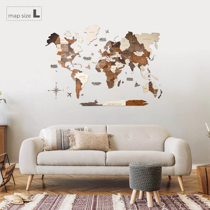 3D Wooden World Map マルチカラー 木製世界地図[受注生産品：約2か月で出荷]