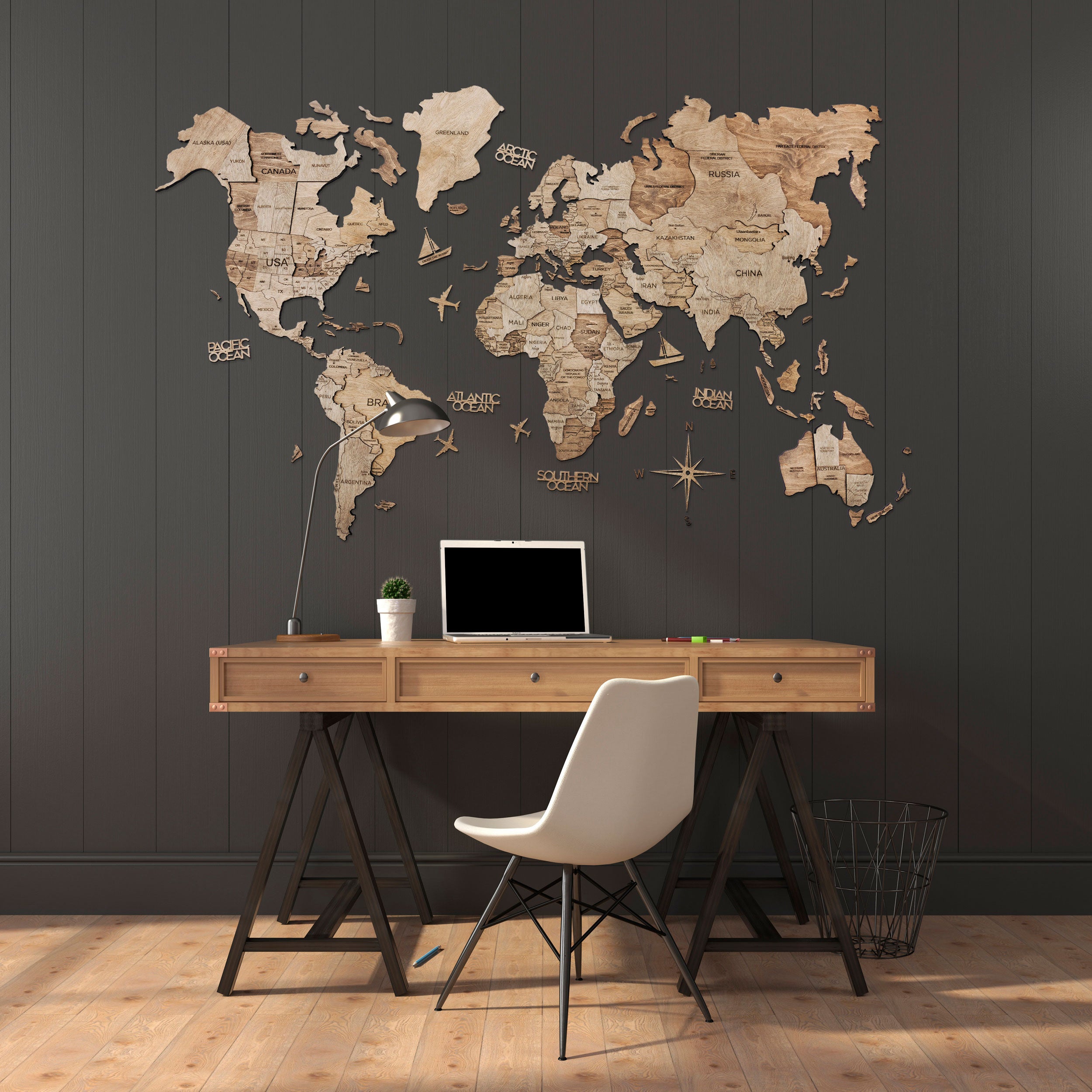 3D Wood World Map 木製　壁掛け　世界地図