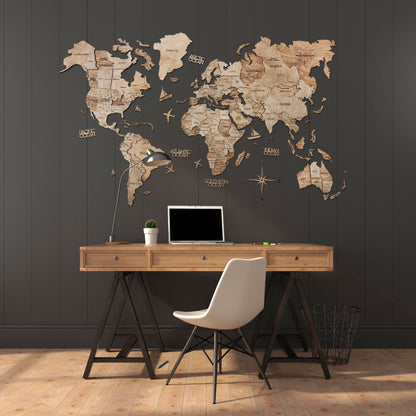 3D Wood World Map テラカラー 木製世界地図 【南極大陸なし】【約1週間で納品】【セール品は在庫なくなり次第終了】