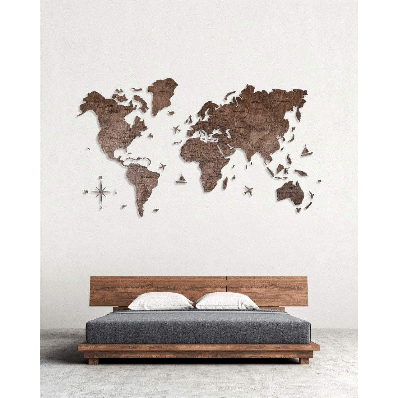 2D Wooden World Map ダークウォルナットカラー 木製世界地図 【南極大陸なし】【約1週間で出荷】【セール品は在庫限りで販売終了予定】