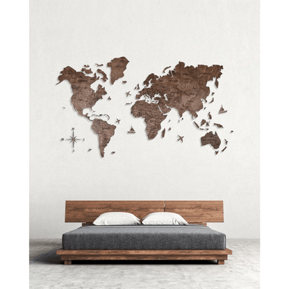 2D Wooden World Map ダークウォルナットカラー 木製世界地図 【南極大陸なし】【約1週間で出荷】【セール品は在庫限りで販売終了予定】