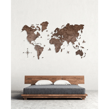 画像をギャラリービューアに読み込む, 2D Wood World Map ウォールナットカラー 壁掛け木製世界地図【翌日発送】
