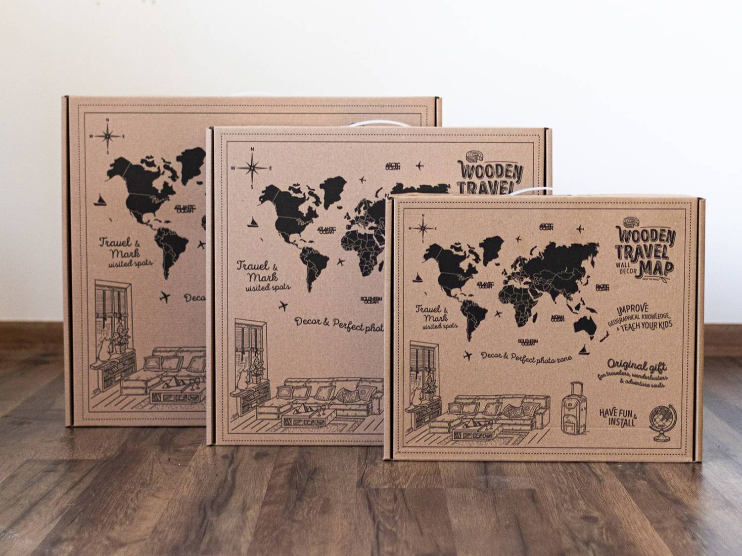 3D Wood World Map ブラック 壁掛け木製世界地図【翌日出荷】