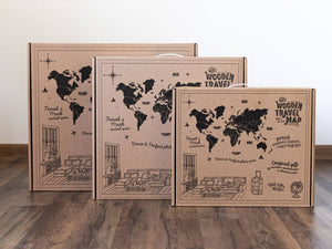 2D Wood World Map ライトブラウン 壁掛け木製世界地図【翌日発送】