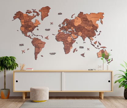 3D Wood World Map オークカラー 木製世界地図 【南極大陸なし】【約1週間で納品】【セール品は在庫なくなり次第終了】