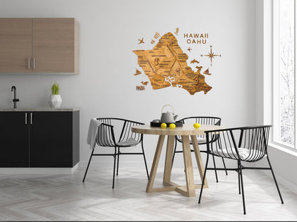 3D Wooden Hawaii Oahu Map 壁掛け木製オアフ地図 [在庫限りで販売終了予定][約1週間で出荷]