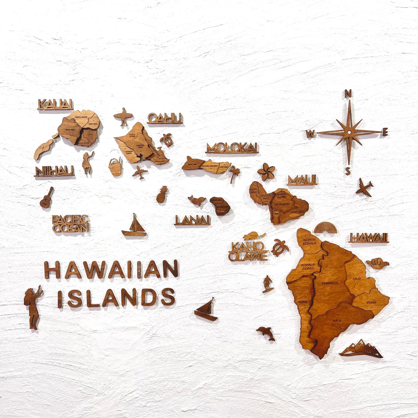 3D Wooden Hawaiian Islands Map 木製ハワイ諸島地図 [在庫限りで販売終了予定] [約1週間で出荷]