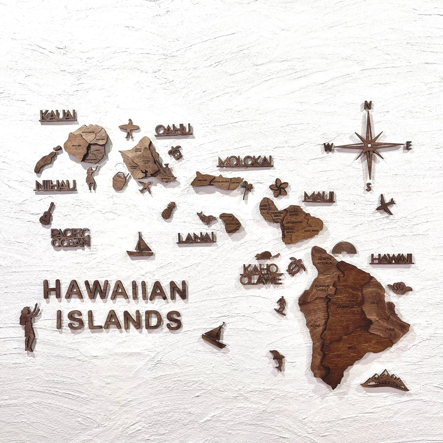 3D Wooden Hawaiian Islands Map 木製ハワイ諸島地図 [在庫限りで販売終了予定] [約1週間で出荷]