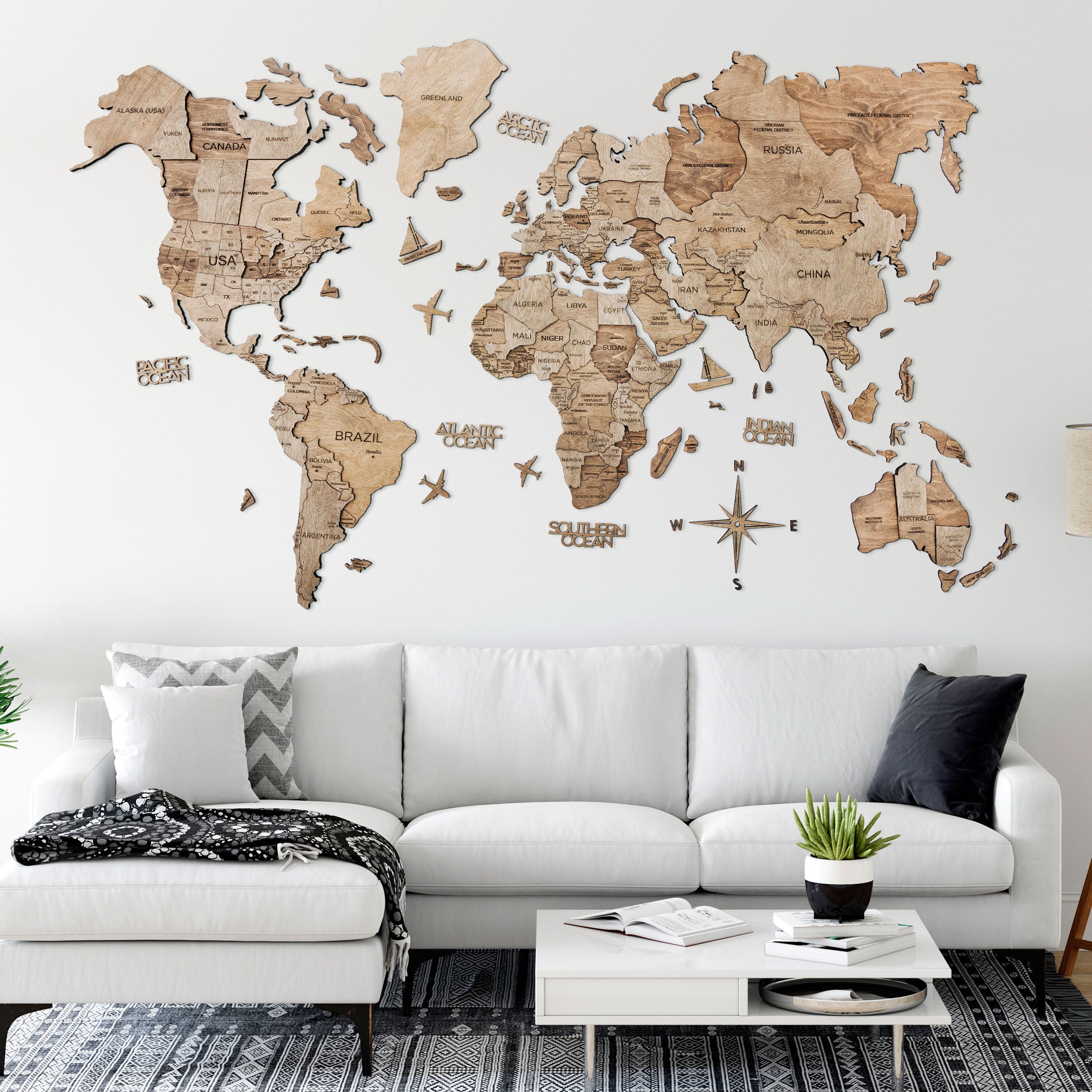 3D Wood World Map テラカラー 壁掛け木製世界地図【翌日出荷 
