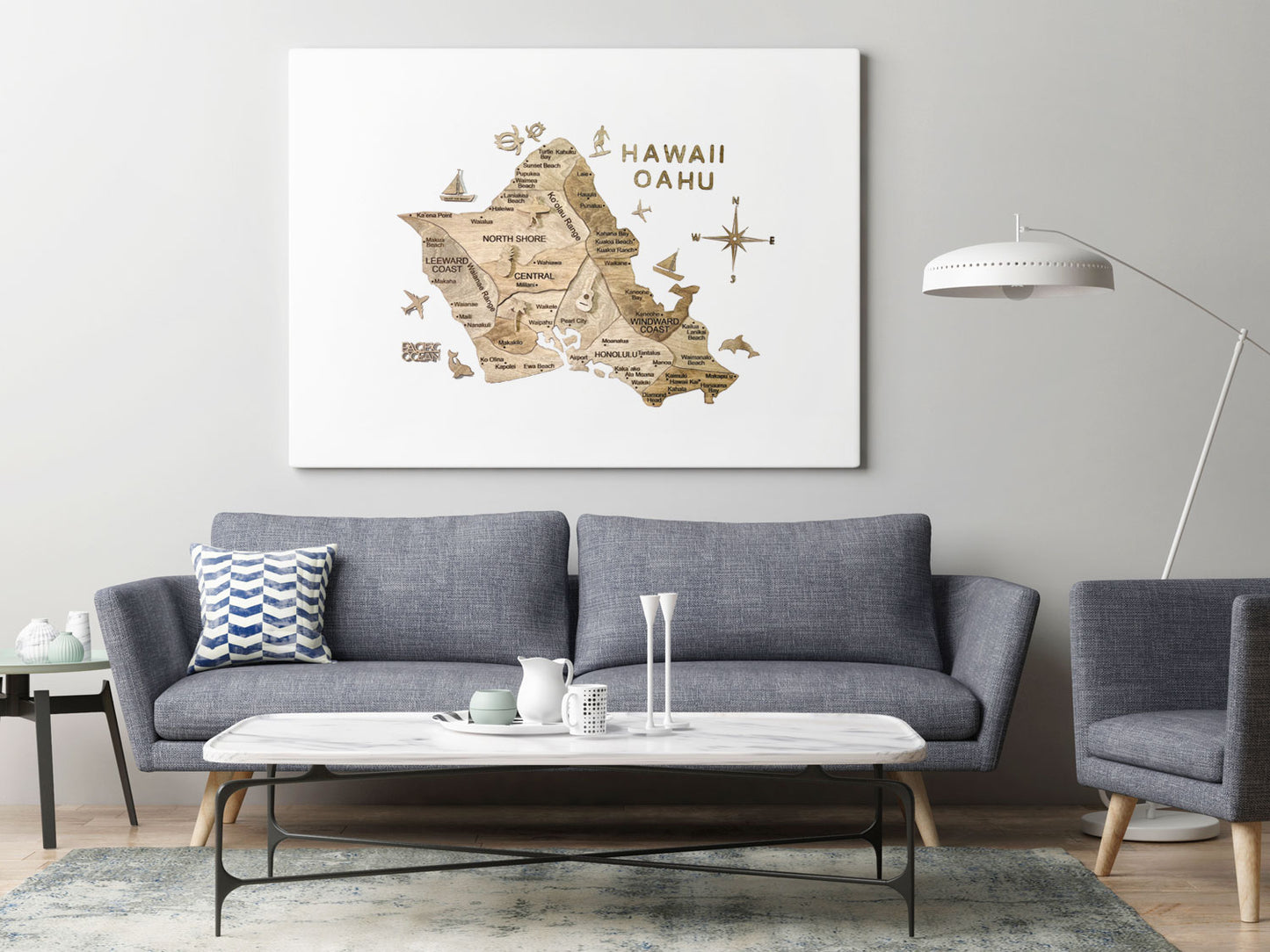 3D Wooden Hawaii Oahu Map 壁掛け木製オアフ地図 [在庫限りで販売終了予定][約1週間で出荷]