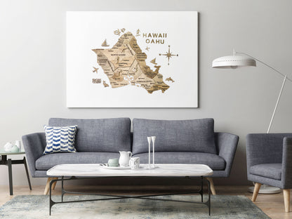 3D Wooden Hawaii Oahu Map 壁掛け木製オアフ地図 [在庫限りで販売終了予定][約1週間で出荷]
