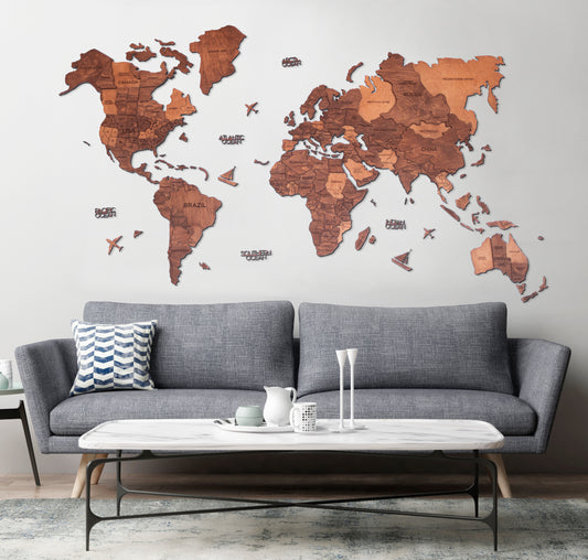 3D Wood World Map オークカラー 木製世界地図 【南極大陸なし】【約1週間で納品】【セール品は在庫なくなり次第終了】