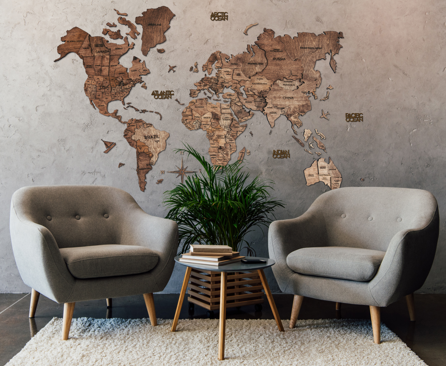 3D Wood Warld Map 14 Mサイズ 3D Wood World Maps 世界地図 木製 Mサイズ ナチュラル・ウッド