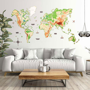 【蓄光＆マグネット】3D Colored Wood World Map フィジカルカラー【1ヶ月半後のお届け予定】