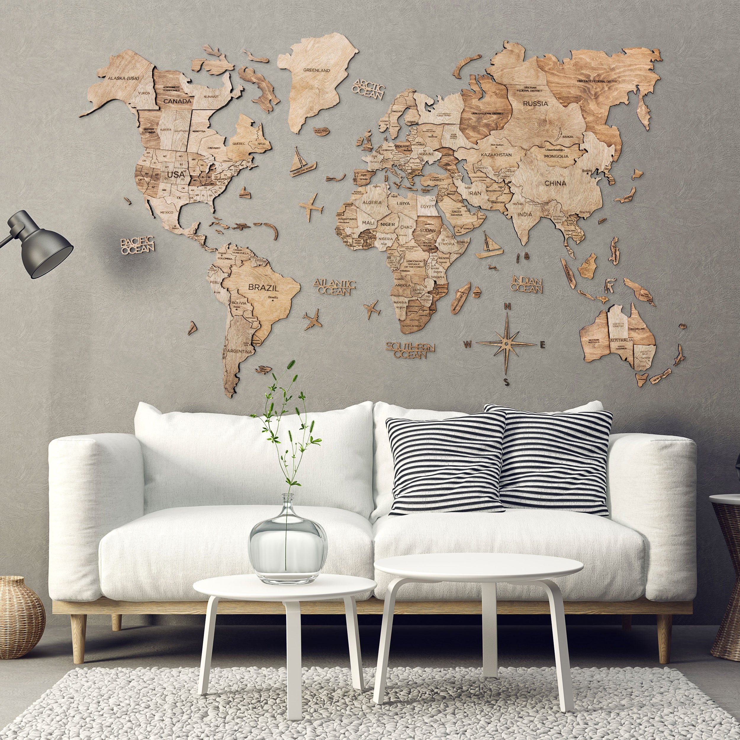 3D Wood World Map 木製　壁掛け　世界地図