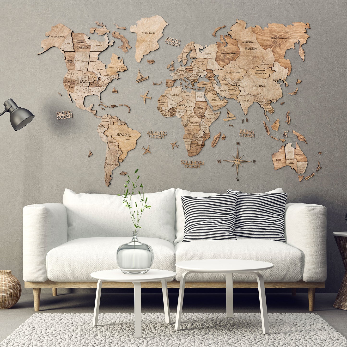 3D Wood World Map テラカラー 木製世界地図 【南極大陸なし】【約1週間で納品】【セール品は在庫なくなり次第終了】
