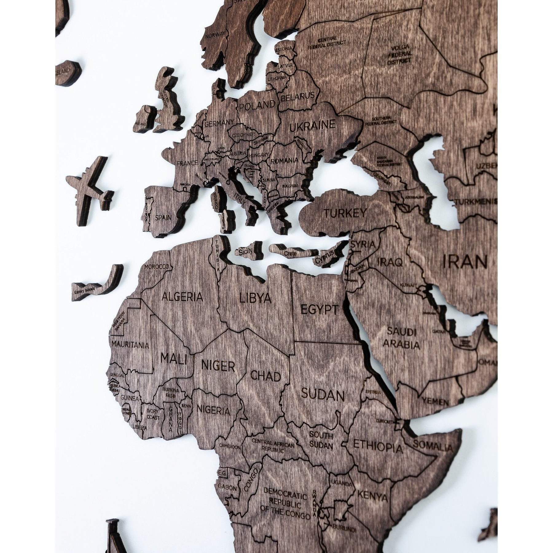 2D Wood World Map ウォールナットカラー 壁掛け木製世界地図【翌日 