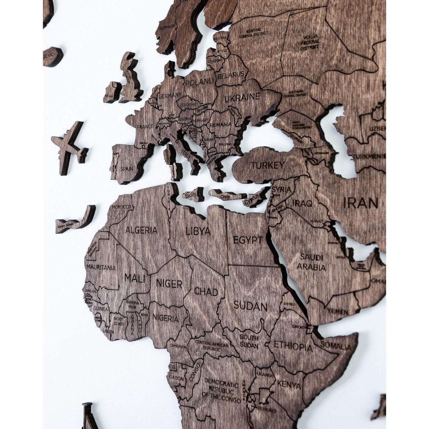 2D Wooden World Map ダークウォルナットカラー 木製世界地図 【南極大陸なし】【約1週間で出荷】【セール品は在庫限りで販売終了予定】