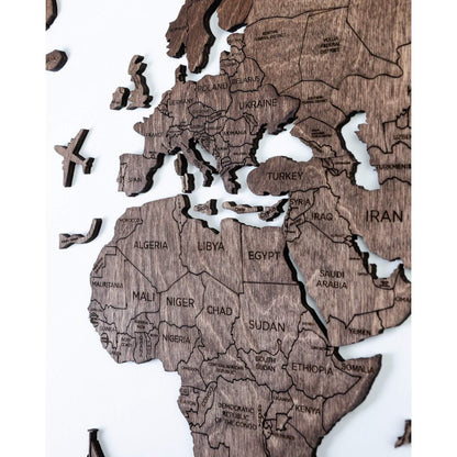 2D Wooden World Map ダークウォルナットカラー 木製世界地図 【南極大陸なし】【約1週間で出荷】【セール品は在庫限りで販売終了予定】