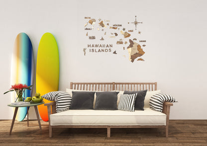 3D Wooden Hawaiian Islands Map 木製ハワイ諸島地図 [在庫限りで販売終了予定] [約1週間で出荷]