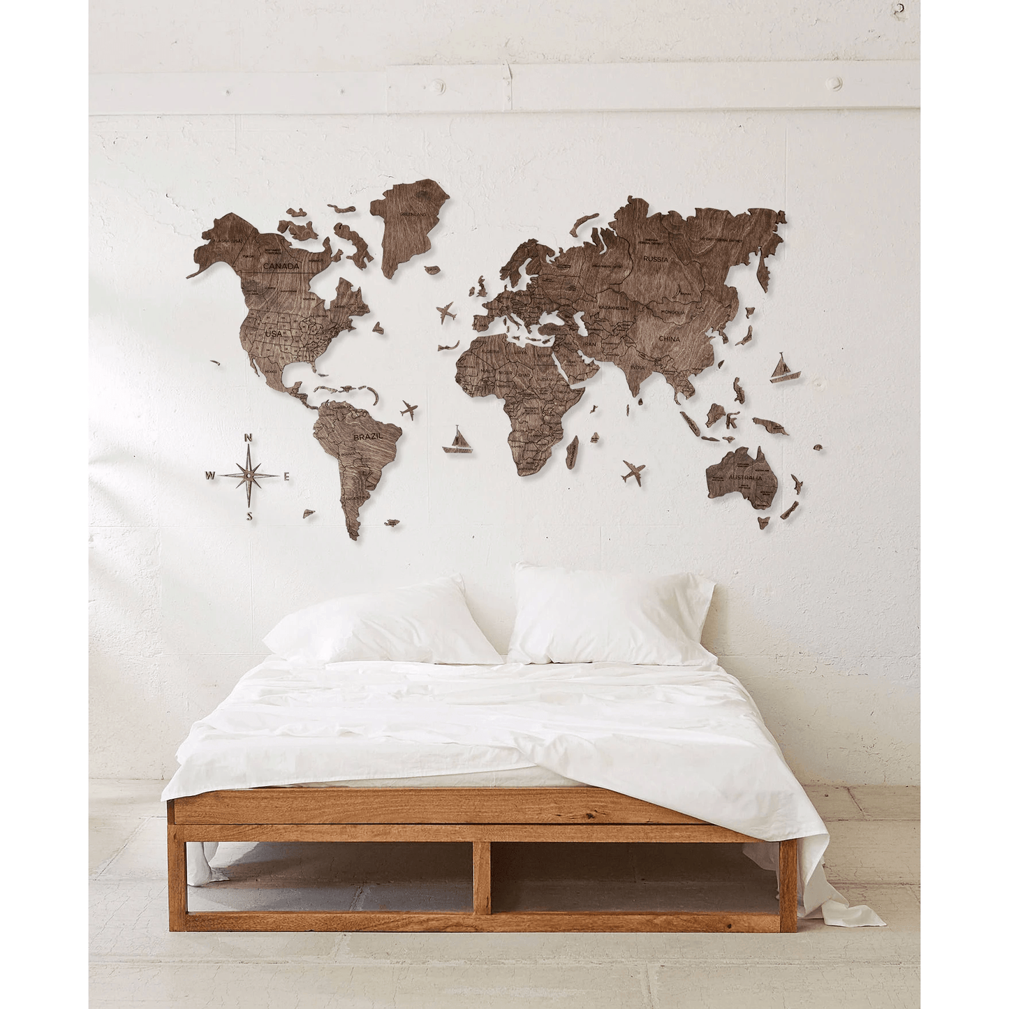 2D Wooden World Map ダークウォルナットカラー 木製世界地図 【南極大陸なし】【約1週間で出荷】【セール品は在庫限りで販売終了予定】