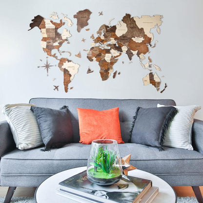 3D Wooden World Map マルチカラー 木製世界地図【南極大陸なし】【約1週間で納品】【セール品は在庫なくなり次第終了】