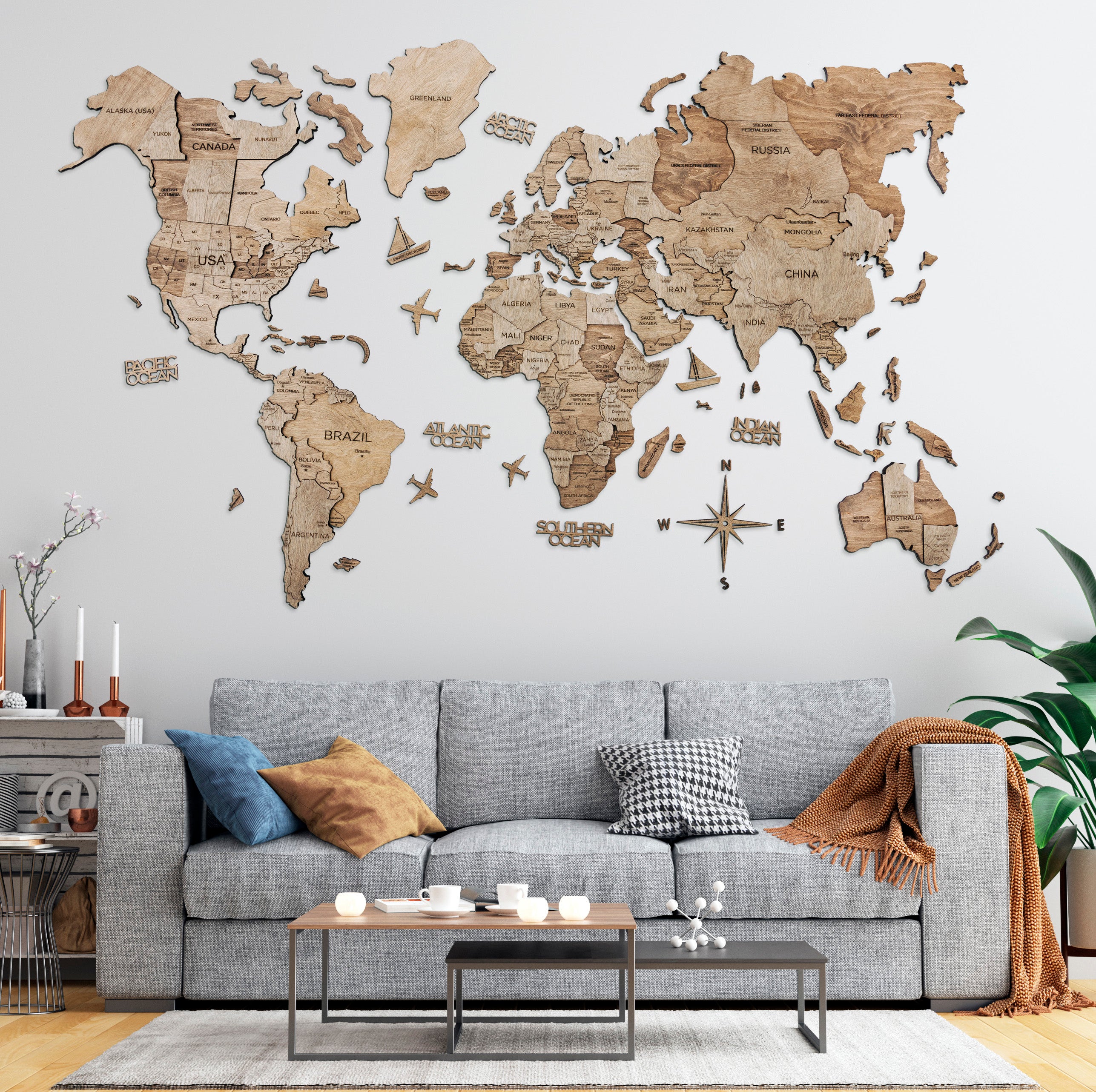 3D Wood World Map テラカラー 壁掛け木製世界地図【翌日出荷