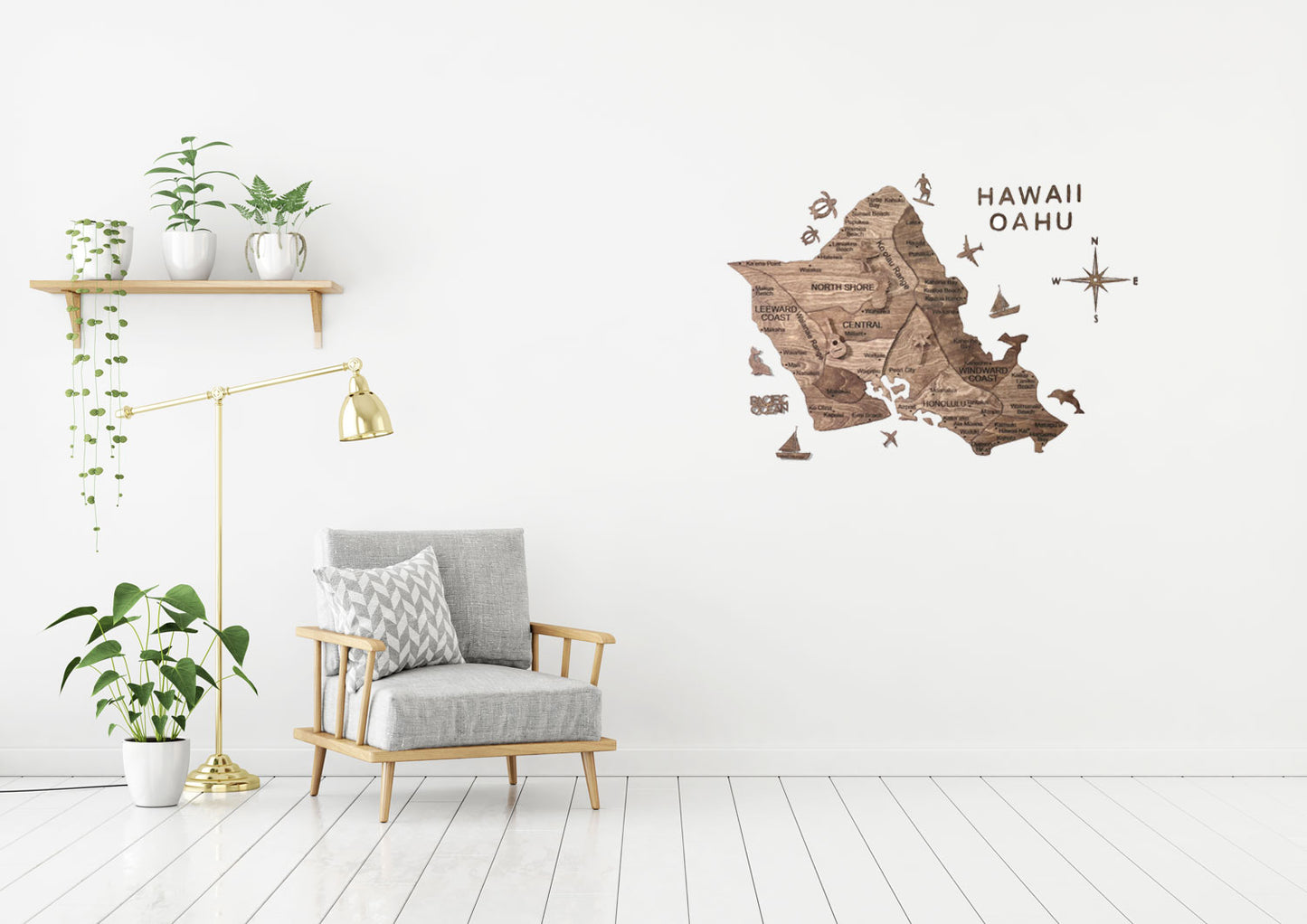 3D Wooden Hawaii Oahu Map 壁掛け木製オアフ地図 [在庫限りで販売終了予定][約1週間で出荷]