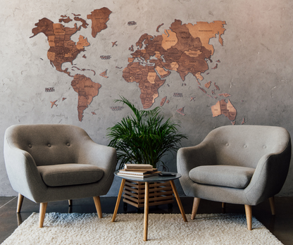 3D Wood World Map オークカラー 木製世界地図 【南極大陸なし】【約1週間で納品】【セール品は在庫なくなり次第終了】