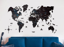 画像をギャラリービューアに読み込む, 3D Wood World Map ブラック 壁掛け木製世界地図【翌日出荷】
