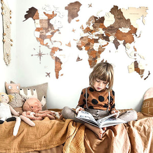 3D Wood World Map ナチュラルウッドカラー 壁掛け木製世界地図