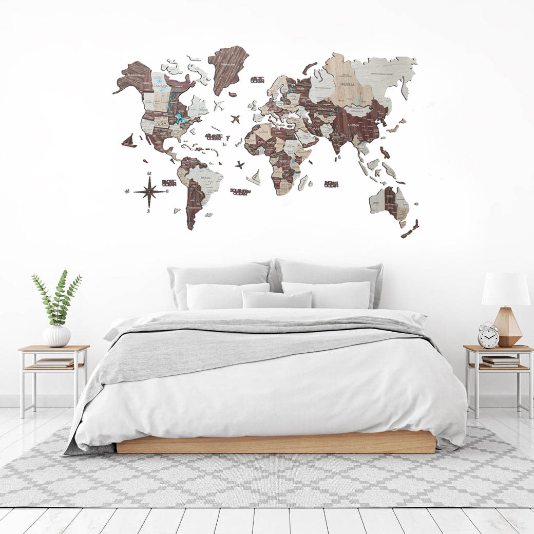 3D Wood World Map カプチーノカラー 木製世界地図 【南極大陸なし】【約1週間で納品】【セール品は在庫なくなり次第終了】