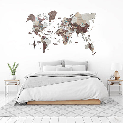 3D Wood World Map カプチーノカラー 木製世界地図 【南極大陸なし】【約1週間で納品】【セール品は在庫なくなり次第終了】