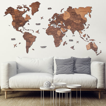 3D Wood World Map オークカラー 木製世界地図 【南極大陸なし】【約1週間で納品】【セール品は在庫なくなり次第終了】