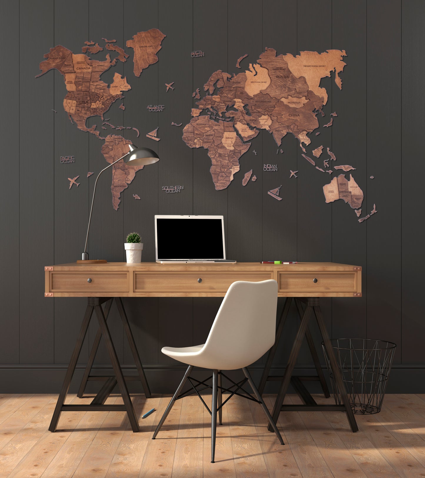 3D Wood World Map オークカラー 木製世界地図 【南極大陸なし】【約1週間で納品】【セール品は在庫なくなり次第終了】