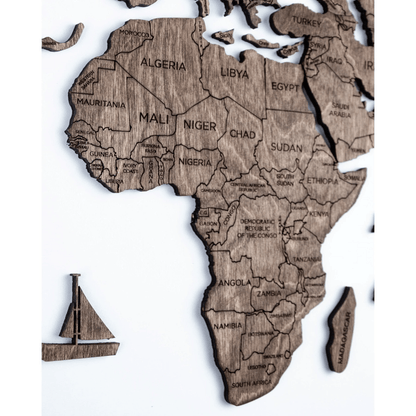 2D Wooden World Map ダークウォルナットカラー 木製世界地図 【南極大陸なし】【約1週間で出荷】【セール品は在庫限りで販売終了予定】