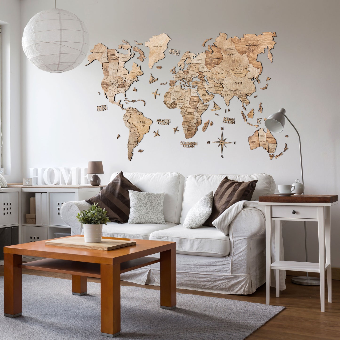 3D Wood World Map テラカラー 木製世界地図 【南極大陸なし】【約1週間で納品】【セール品は在庫なくなり次第終了】